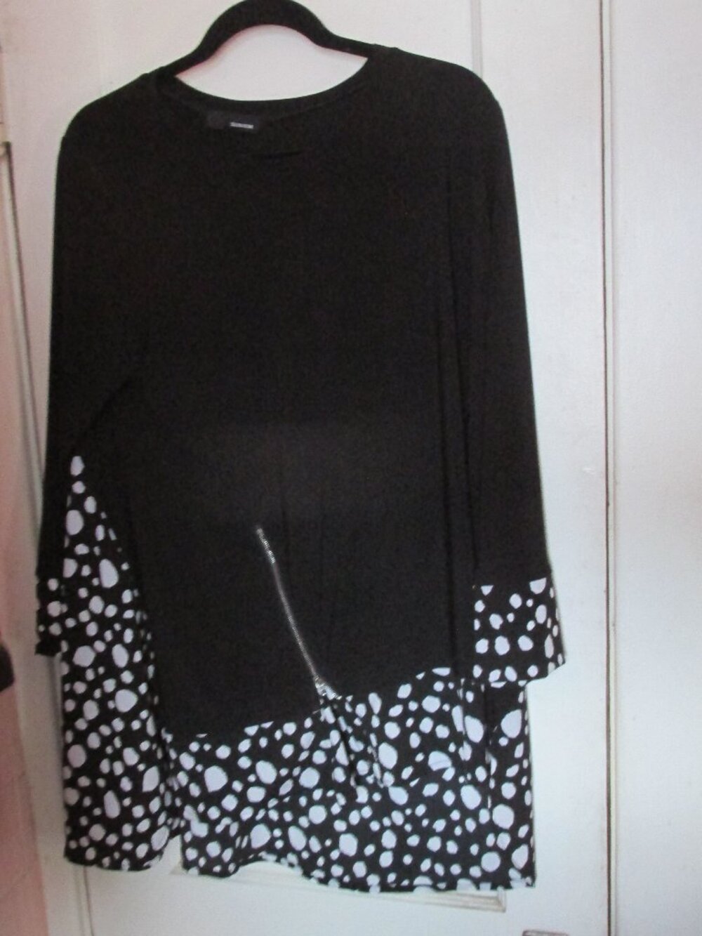 Sun Kim Black Hi Low Lagenlook Long Sleeve Dot Print Tunic Top Women’s Large